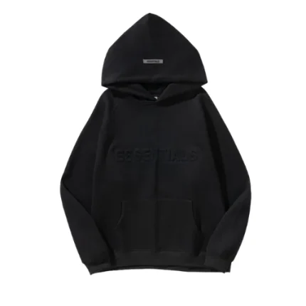 Essentials Embossed Relief Black Hoodie