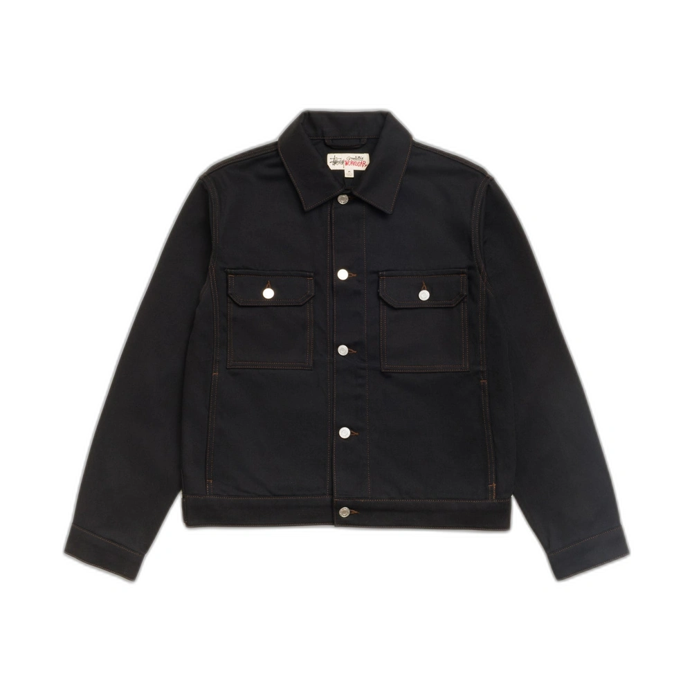 Stussy Denim Trucker Jacket Raw Black Contrast Stitch Front Stussy Denim Trucker Jacket Raw Black Contrast Stitch Front
