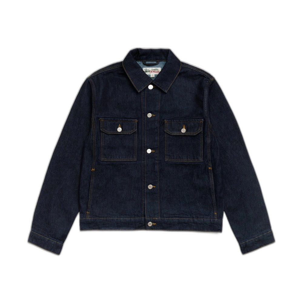 Stussy Denim Trucker Jacket Rinsed Indigo Front Stussy Denim Trucker Jacket Rinsed Indigo Front