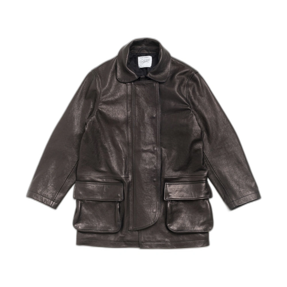 Stussy Our Legacy Leather Fireman Jacket Black Front Stussy Our Legacy Leather Fireman Jacket Black Front