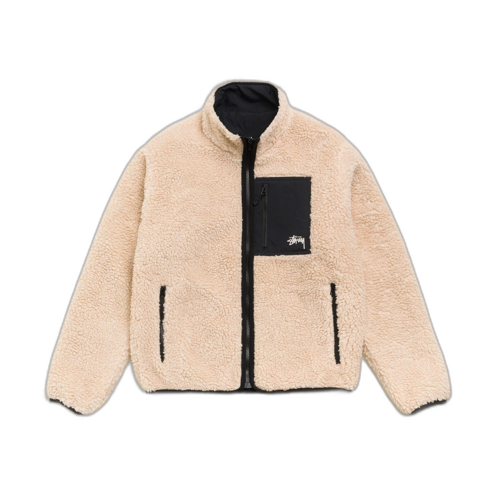 Stussy Sherpa Reversible Jacket Beige Front Stussy Sherpa Reversible Jacket Beige Front