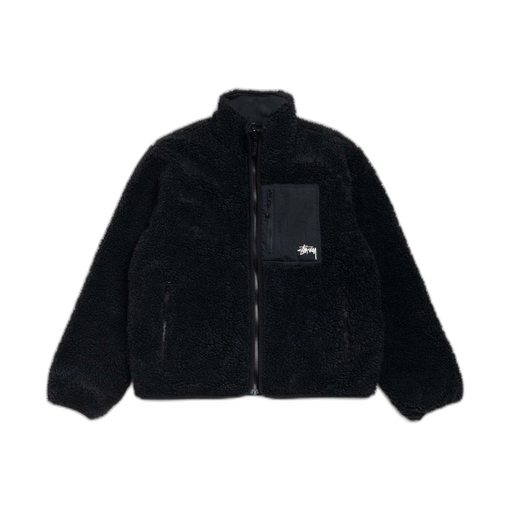 Stussy Sherpa Reversible Jacket Black Front Stussy Sherpa Reversible Jacket Black Front