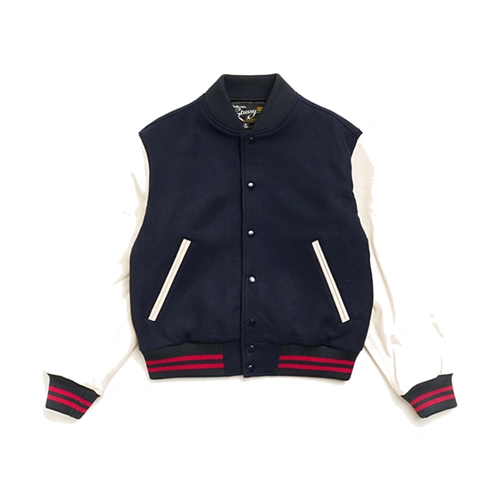 Stussy Wool Varsity Jacket Navy Front Stussy Wool Varsity Jacket Navy Front