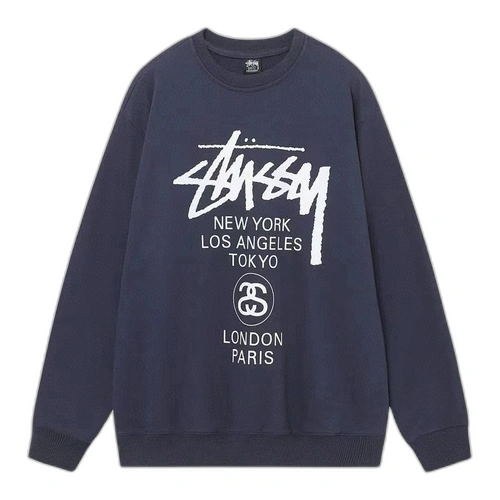 Stussy World Tour Sweatshirt Navy Front Stussy World Tour Sweatshirt Navy Front