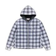 Stussy Zip Hooded Plaid Shirt Blue Front