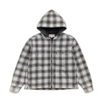 Stussy Zip Hooded Plaid Shirt Charcoal Front