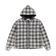 Stussy Zip Hooded Plaid Shirt Charcoal Front